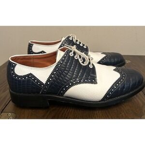 VTG 70s 80s MENS 8.5 D SHAW LEATHER WINGTIP SPECTATOR TU-TONE GOLF SHOES